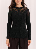 Pulover elegant negru cu decolteu rotund