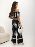 Set boho negru cu bluză și pantaloni