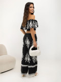 Set boho negru cu bluză și pantaloni