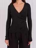 Pulover elegant negru cu decolteu petrecut
