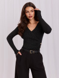 Pulover elegant negru cu decolteu petrecut
