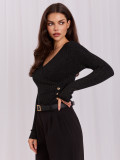 Pulover elegant negru cu decolteu petrecut