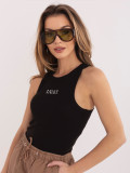 Top negru din bumbac cu broderie și inscripție