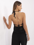 Top negru boho cu model din dantelă
