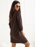 Rochie mini din bumbac maro cu mâneci 3/4