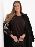 Rochie scurtă maro cu broderie și mâneci bufante
