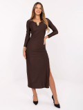 Rochie elegantă midi tip creion cu mâneci lungi, maro