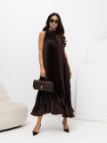 Rochie midi de cocktail cu cordon și volan, maro