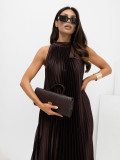 Rochie midi de cocktail cu cordon și volan, maro