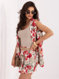 Pantaloni scurți roșii cu imprimeu floral și curea