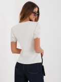 Bluză cu dantelă și mânecă scurtă ecru