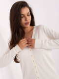 Pulover elegant ecru cu decolteu în V