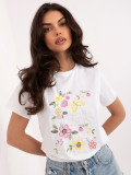 Tricou alb cu aplicație și broderie