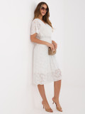 Rochie midi ecru evazată cu curea