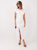 Rochie midi elegantă cu drapaje, culoare ecru