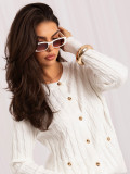 Pulover elegant ecru cu nasturi