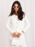 Pulover elegant ecru cu nasturi