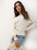 Pulover elegant ecru cu curea