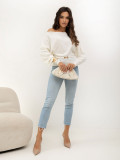 Pulover elegant ecru cu curea
