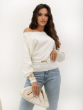 Pulover elegant ecru cu curea