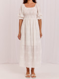 Rochie midi din bumbac cu broderie și mâneci 3/4