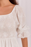 Rochie midi din bumbac cu broderie și mâneci 3/4