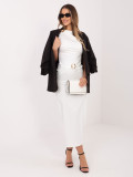 Rochie midi elegantă cu decolteu tip cascadă, ecru