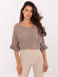 Pulover elegant bej cu mâneci 3/4