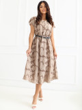 Rochie midi elegantă bej cu curea