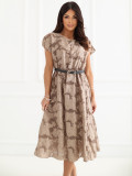 Rochie midi elegantă bej cu curea