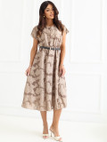 Rochie midi elegantă bej cu curea