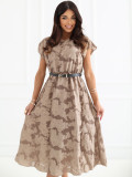 Rochie midi elegantă bej cu curea