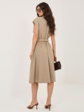 Rochie midi bej evazată cu curea