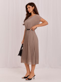 Rochie midi bej plisată cu curea
