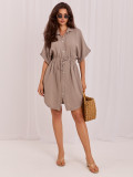 Rochie bej oversize de vară cu guler