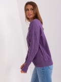 Pulover clasic violet cu decolteu rotund