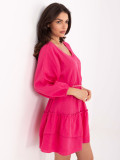 Rochie rozklasată roz cu mâneci lungi
