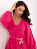 Rochie rozklasată roz cu mâneci lungi