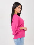 Pulover elegant fucsia cu volan și mâneci 3/4