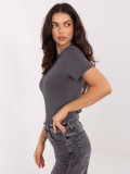 Bluză grafit cu mânecă scurtă și decolteu rotund