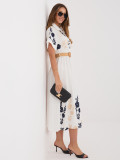 Rochie midi tip cămașă alb-bleumarin cu broderie și curea