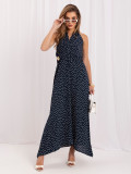 Rochie maxi cu buline și șnur decorativ