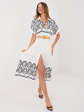 Rochie midi cămașă alb-bleumarin cu broderie și curea