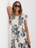 Rochie midi bleumarin cu imprimeu și curea