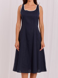 Rochie midi de vară evazată cu decolteu pătrat