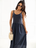Rochie maxi bleumarin cu bretele