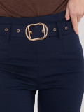 Pantaloni eleganți bleumarin din material cu talie înaltă și curea