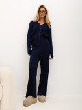 Set albastru cu cardigan și pantaloni largi