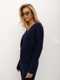Set albastru cu cardigan și pantaloni largi