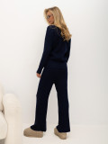 Set albastru cu cardigan și pantaloni largi